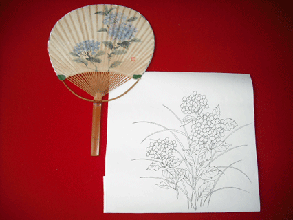 紫陽花模様団扇と図案