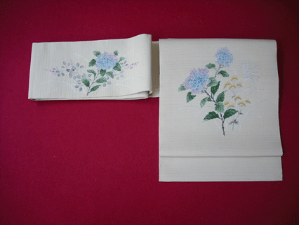 紗染帯　紫陽花模様