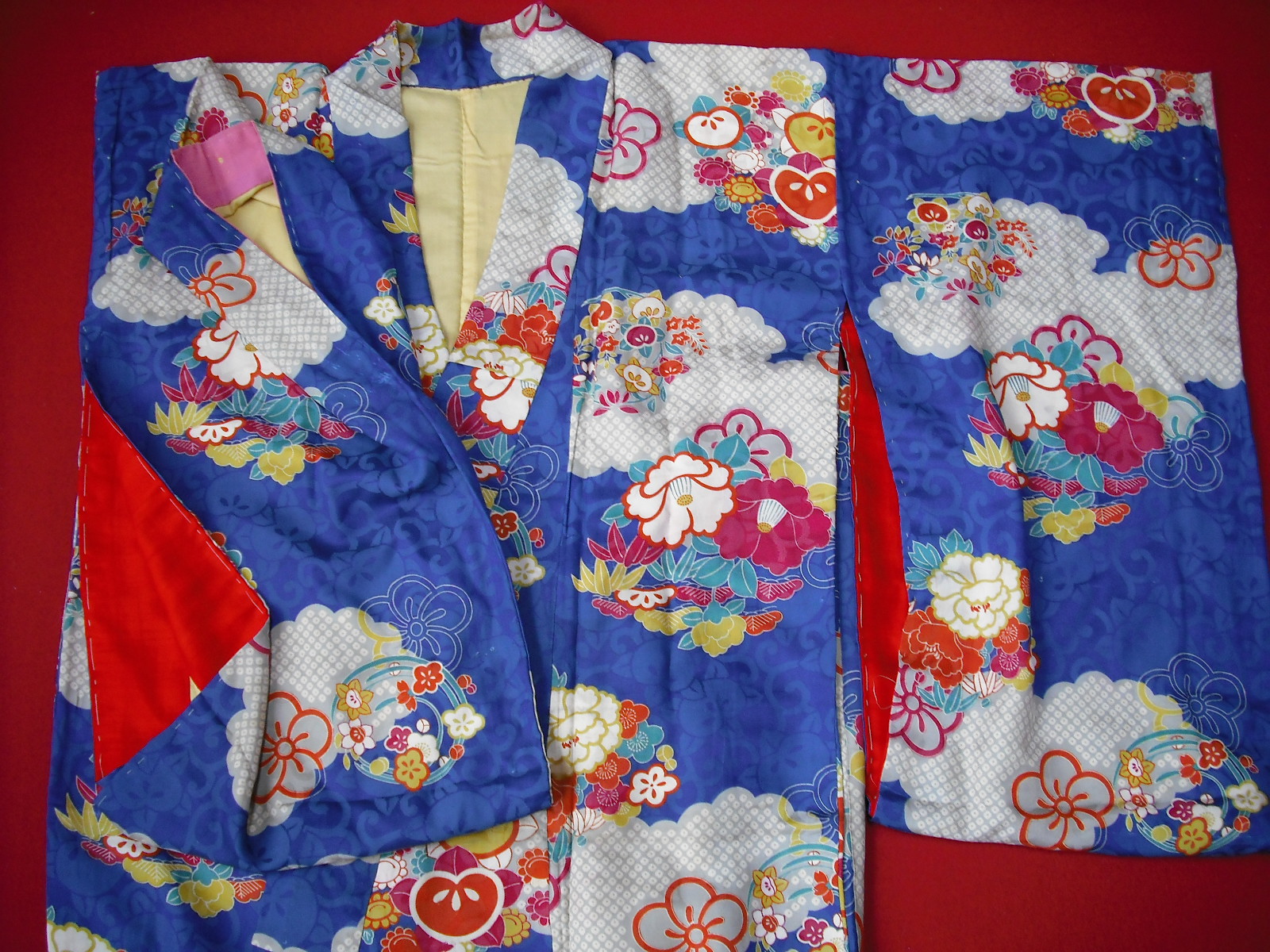 青色友禅四つ身着物