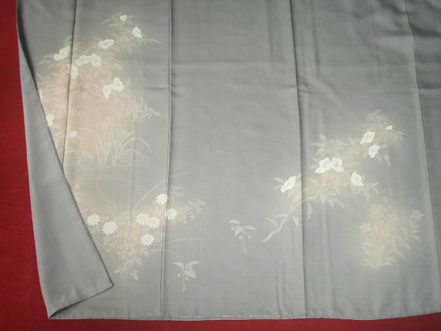 袷訪問着グレー