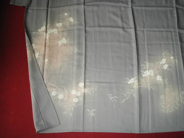 単衣訪問着グレー