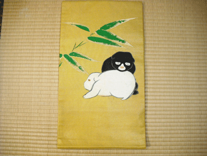 琳派調袋帯刺繍犬