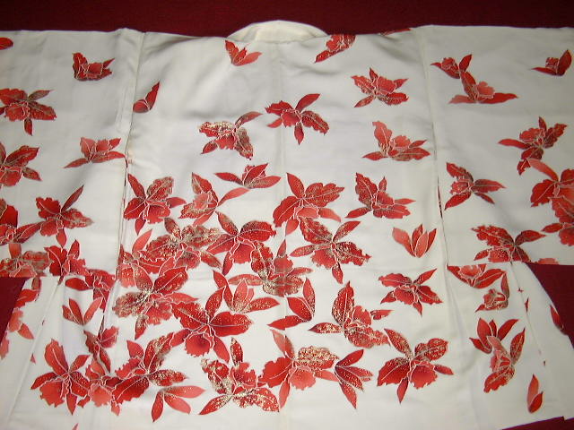 白地カトレア模様羽織