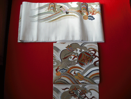 波に宝尽くし模様袋帯　一重太鼓