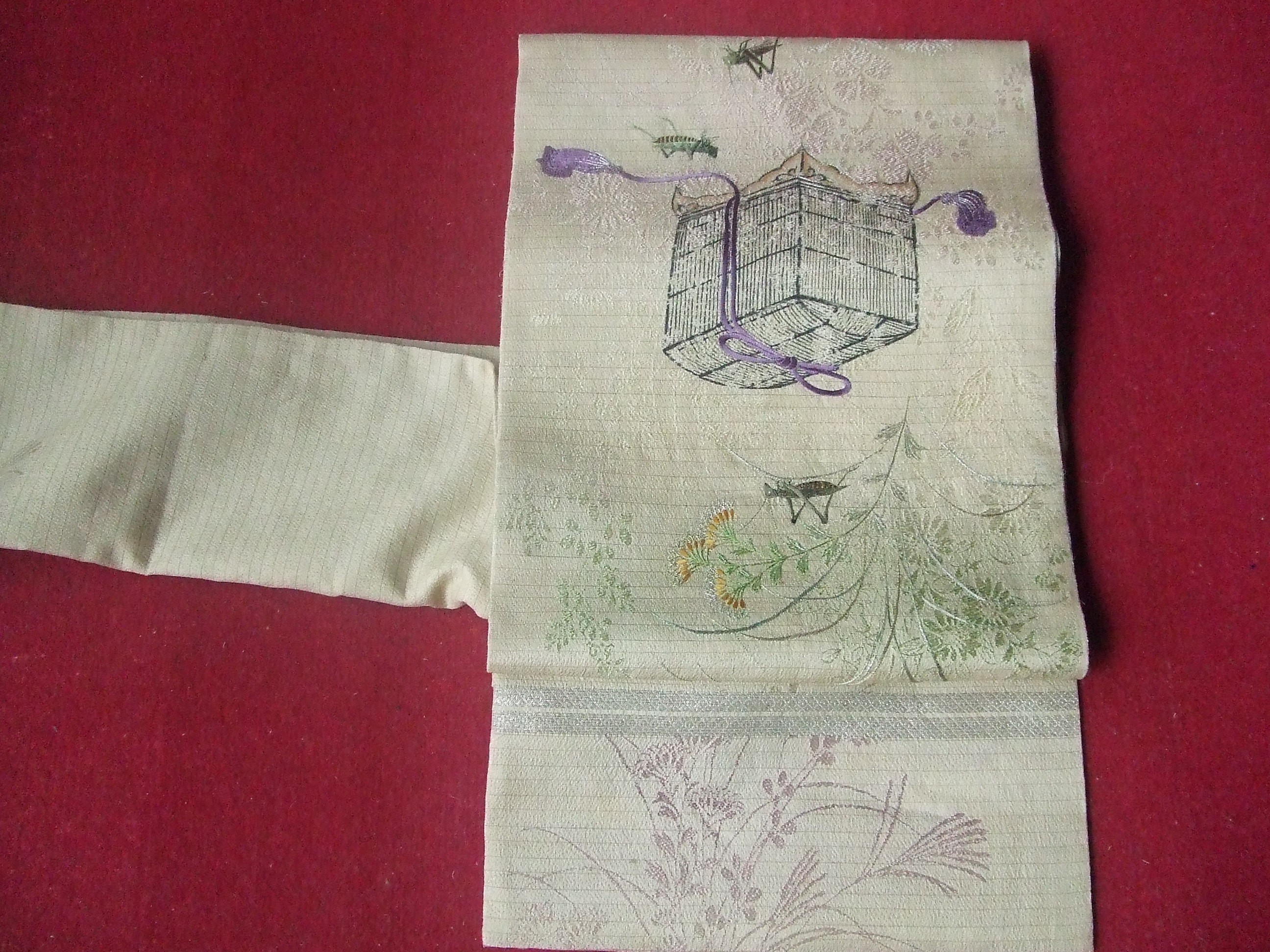 絽名古屋帯白地虫籠