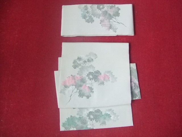 木立模様お召し　作り帯