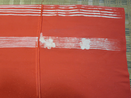 紗名古屋帯前部分の刺繍後