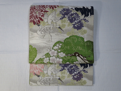 再構成した袋帯鶴模様