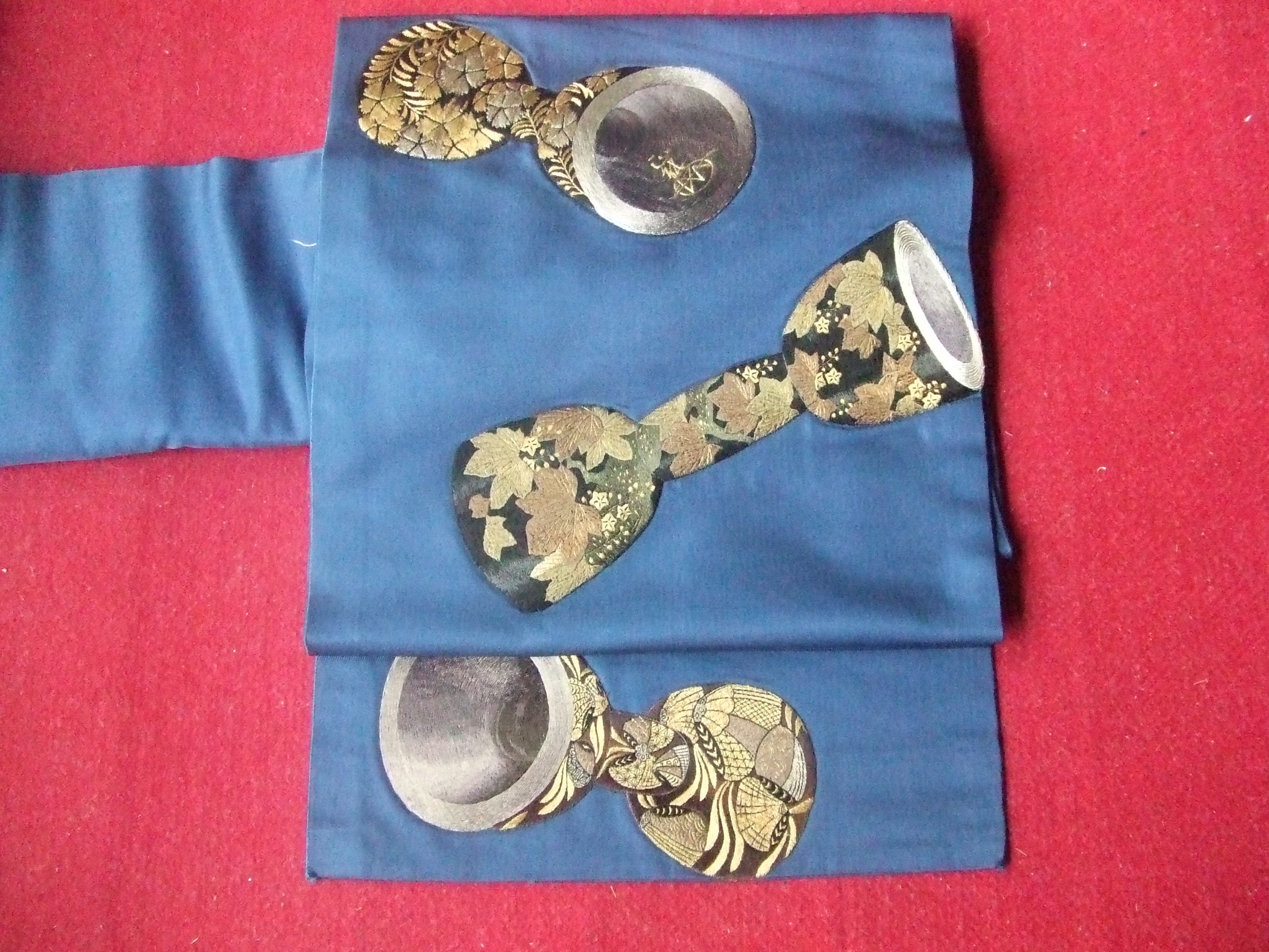 紺地刺繍名古屋帯