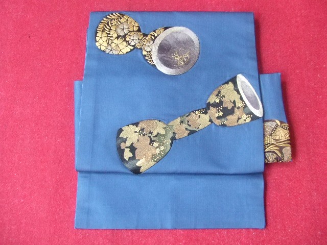 紺地繻子作り帯